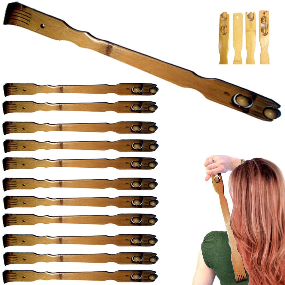 12 Bamboo Back Scratcher Long Reach Relief Itch Therapy Massage Roller