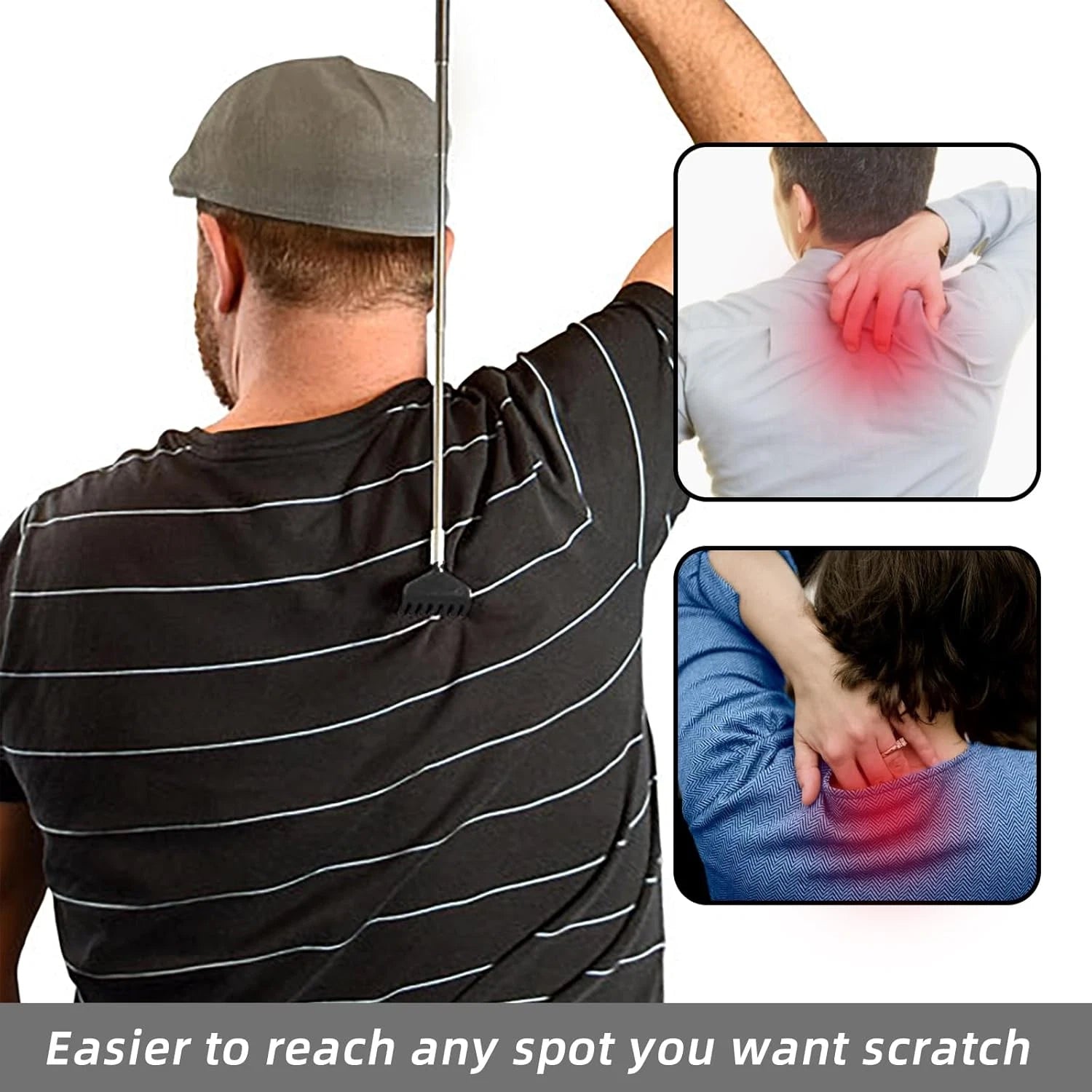 3 Pack Back Scratcher,Metal Portable Telescoping Back Scratchers with Rubber Han