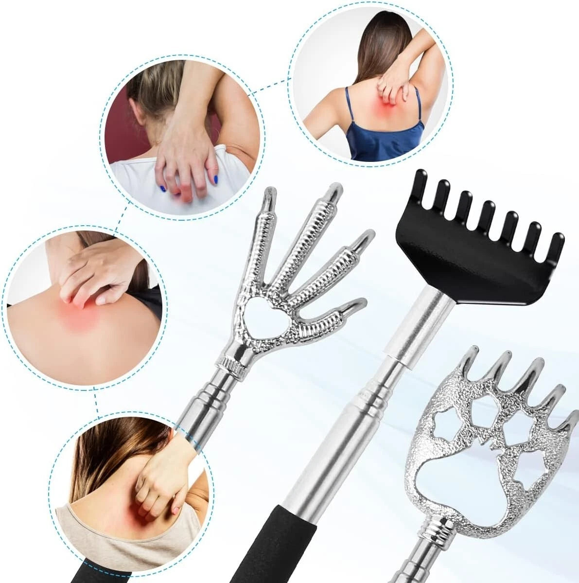 3 Pack Metal Portable Telescoping Back Scratchers with Rubber Handles