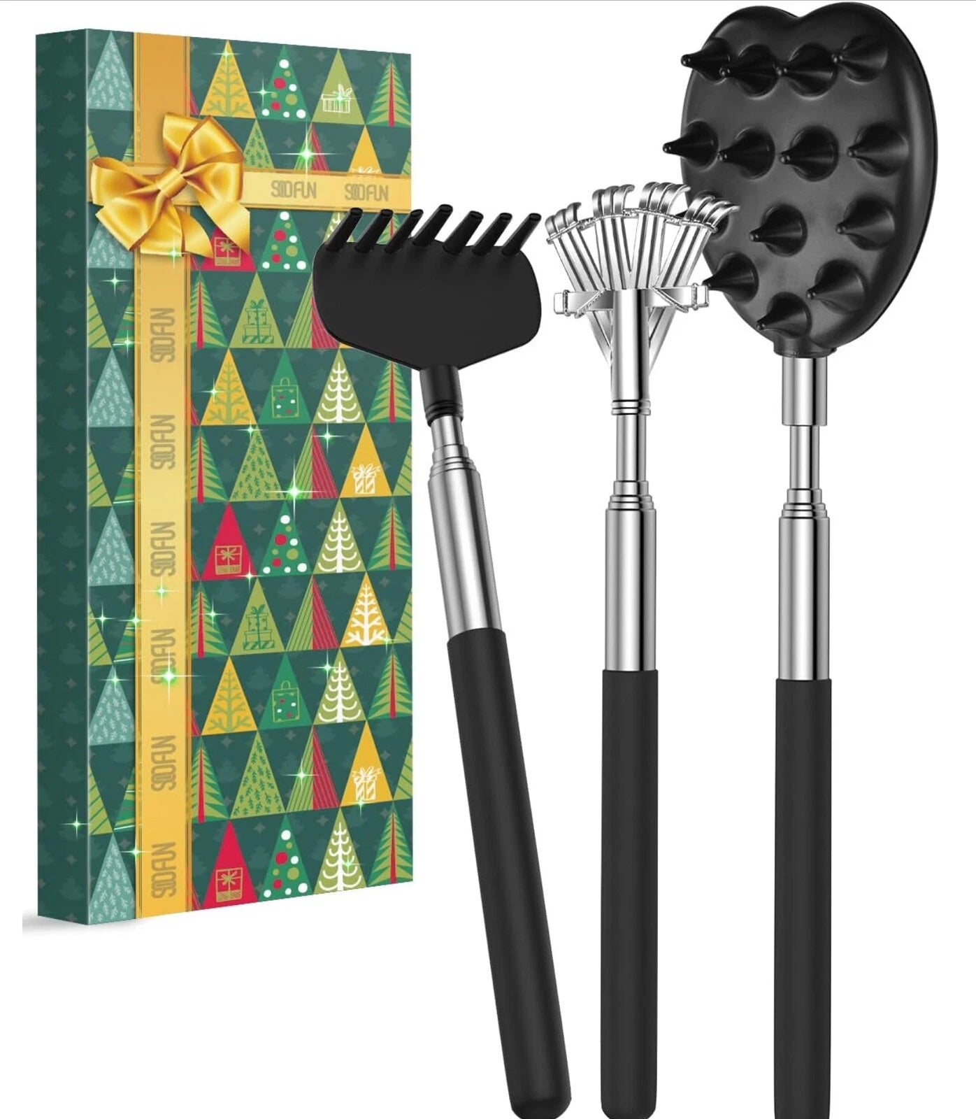 3 Piece Back Scratcher Set Extendable Metal Telescoping Gift Scratch Tool