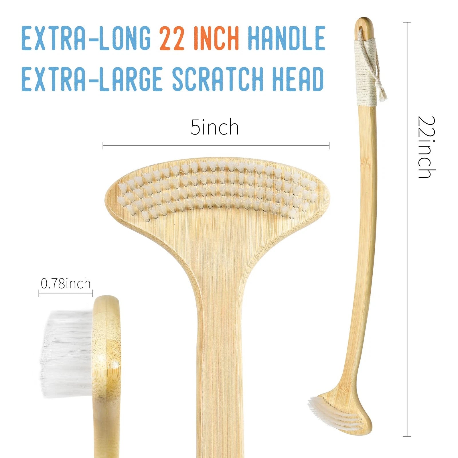 22" Oversized Back Scratcher, Bamboo Body Scratcher for Men and Women, Curved