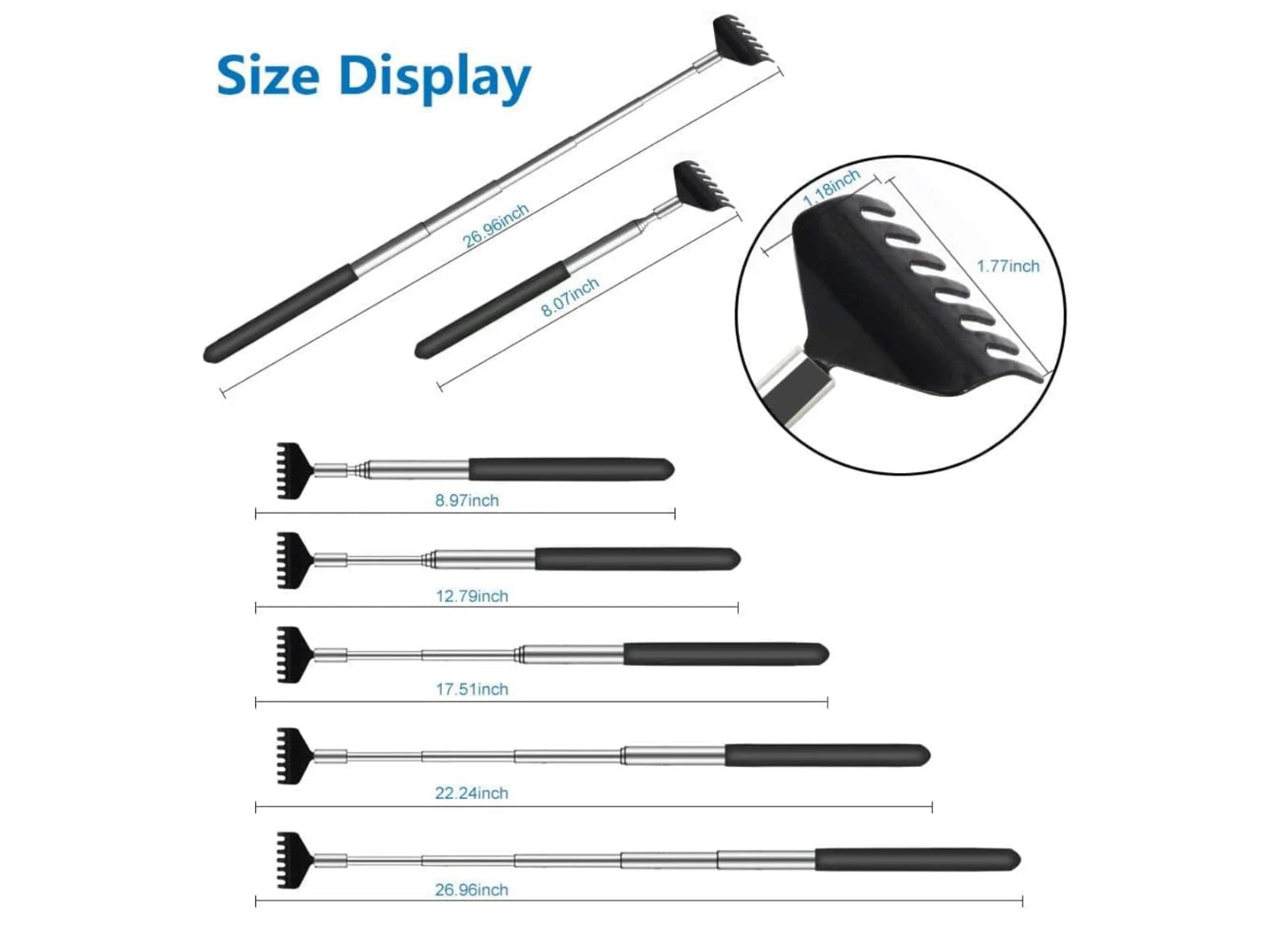 3 Pack Extendable Back Scratcher, Stainless Steel Portable Telescoping Back