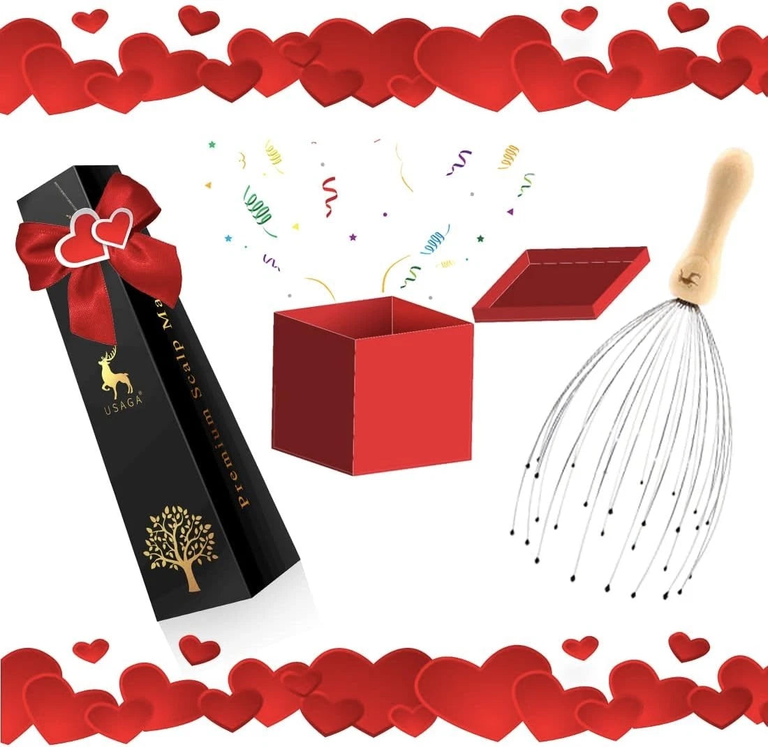 28-Finger Head Massager for Ultimate Relaxation - 2 Pack Stainless Steel & Wood