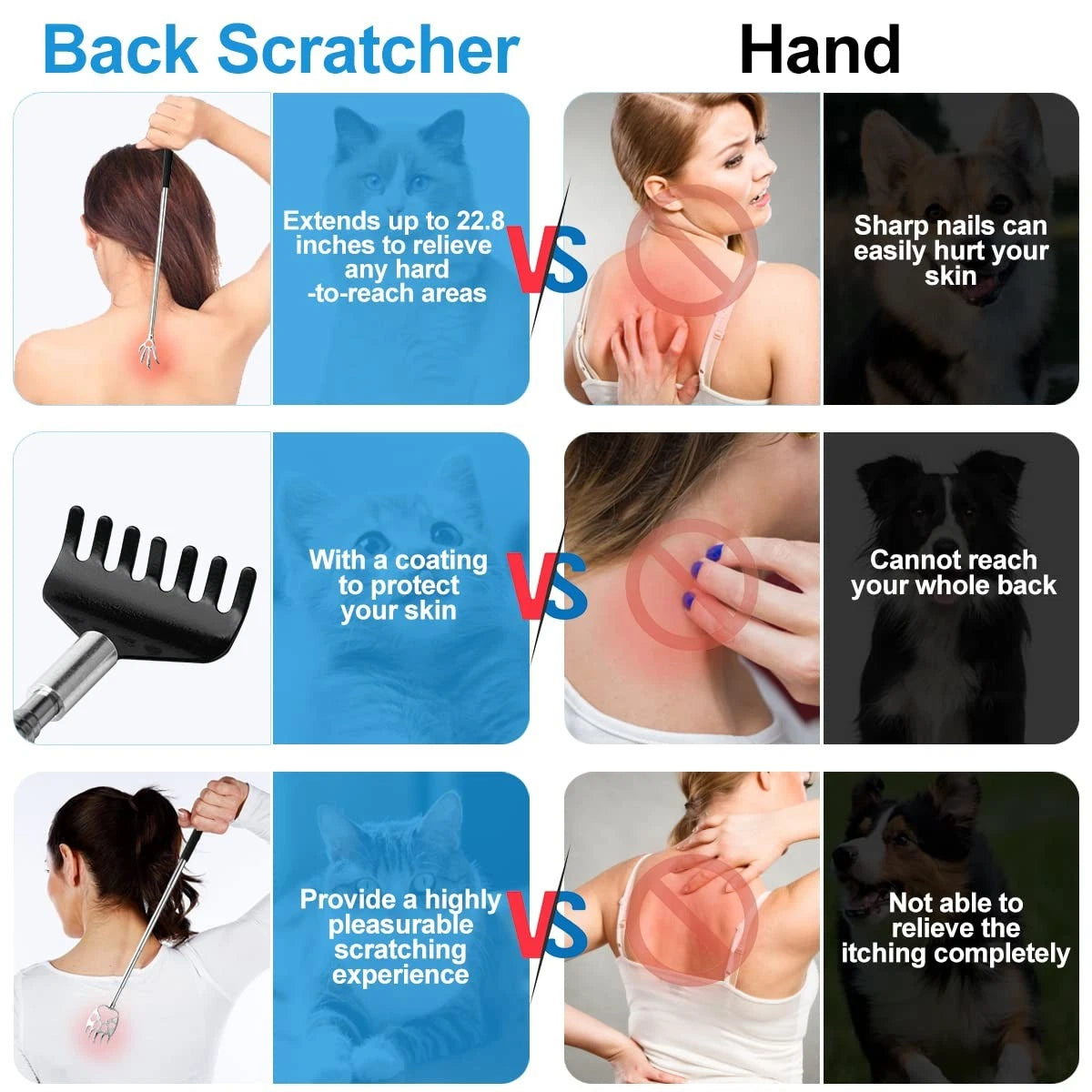 3 Pack Back Scratcher Metal Portable Telescoping with Rubber Handles Extendab...