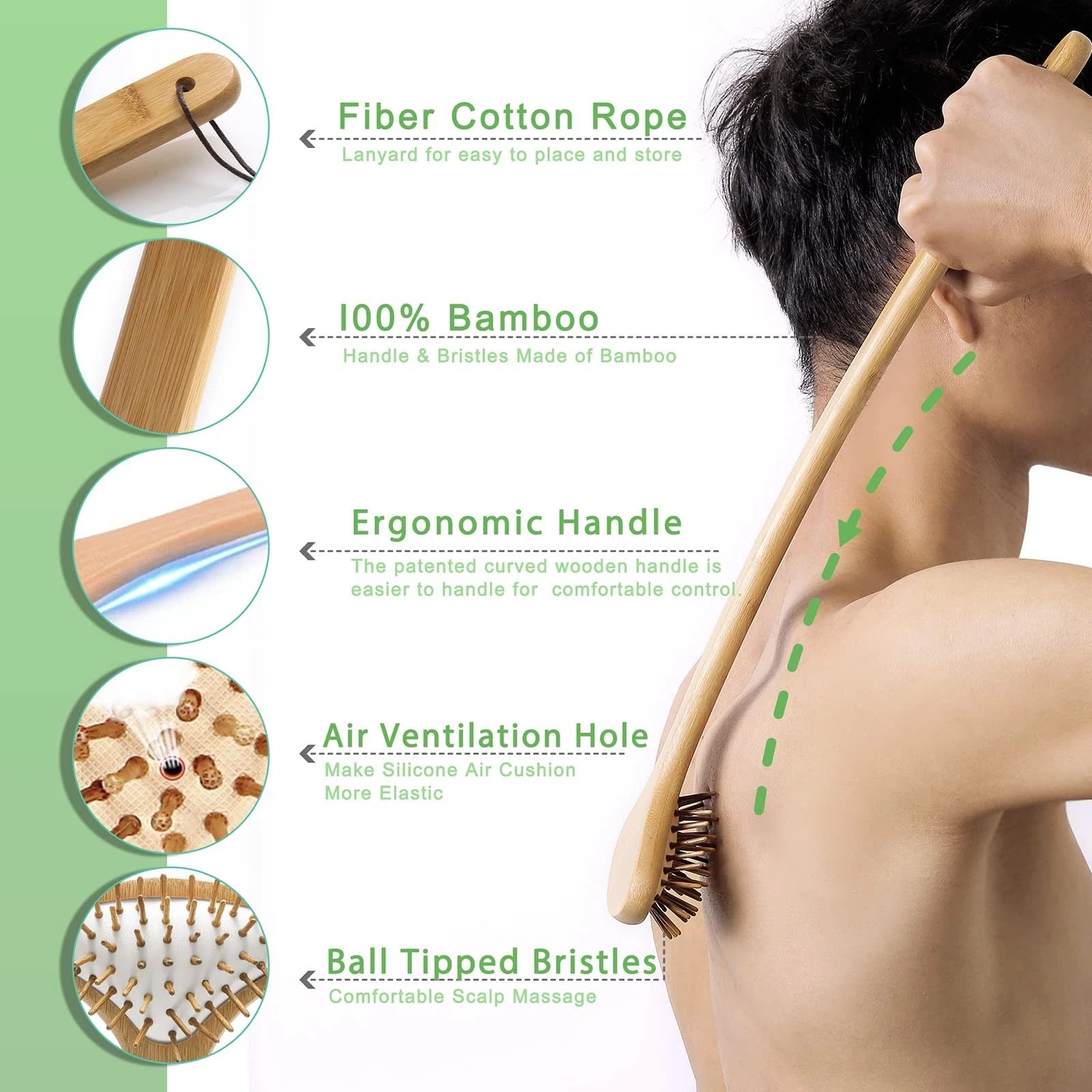 Large Curved Bamboo Back Scratcher - 59 Wooden Points Provide Instant Itch Re...