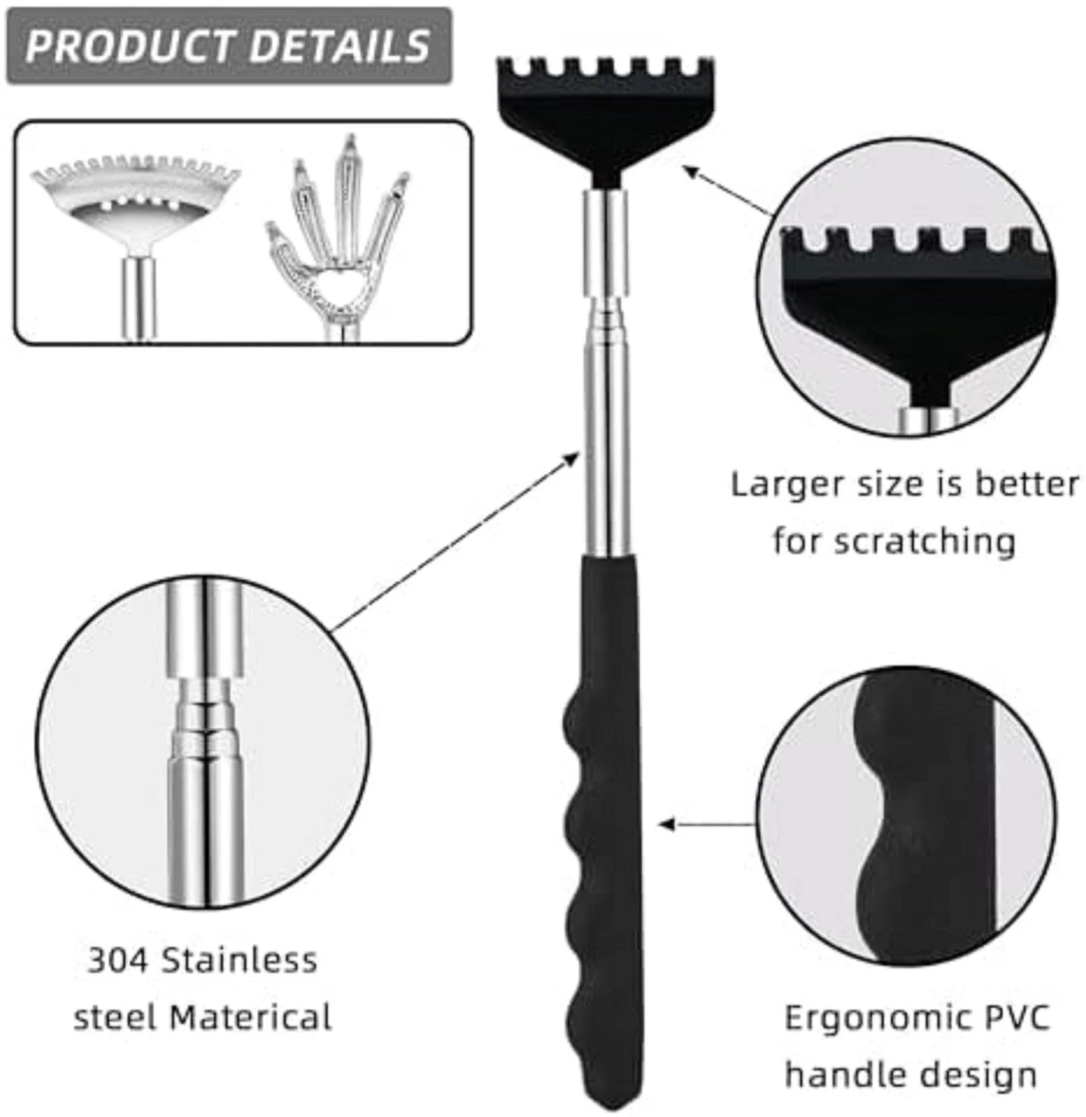 3 Pack Back Scratcher Metal Portable Telescoping Back Scratchers with Rubber Han