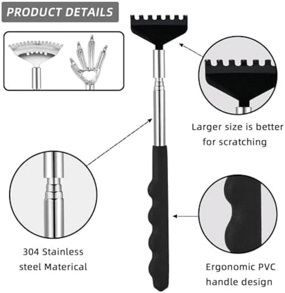 3 Pack Back Scratcher Metal Portable Telescoping Back Scratchers with Rubber Han