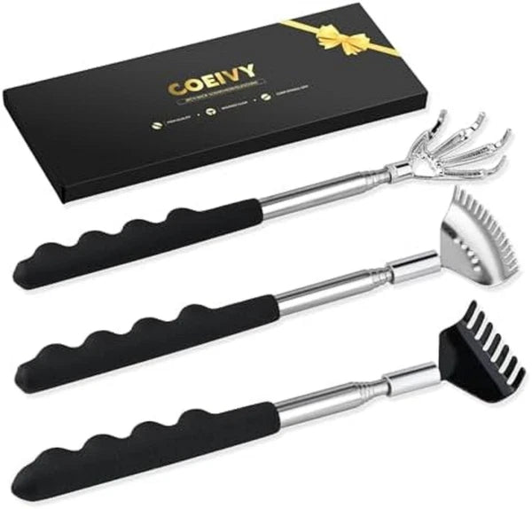 3 Pack Back Scratcher Metal Portable Telescoping Back Scratchers with Rubber Han