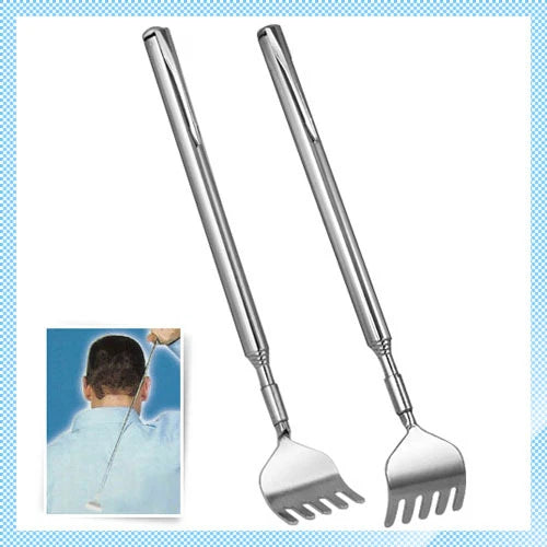 1 x back scratcher pen massage stainless steel metal telescopic comb brush gift