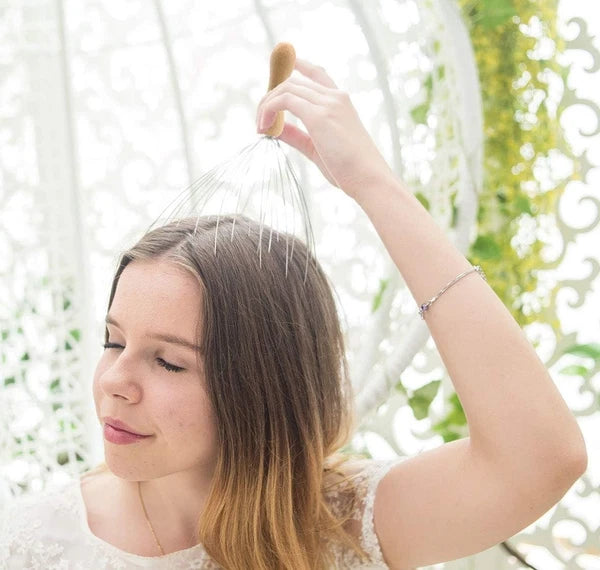 28-Finger Head Massager for Ultimate Relaxation - 2 Pack Stainless Steel & Wood