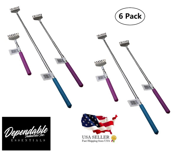 6 Pack Telescopic Back Scratcher – Extends 8" to 26.75", Compact & Lightweight