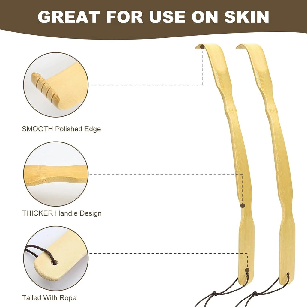 3 Pack Wooden Back Scratcher, 17 Inch Curved Long Handle Bamboo Back Scratchers