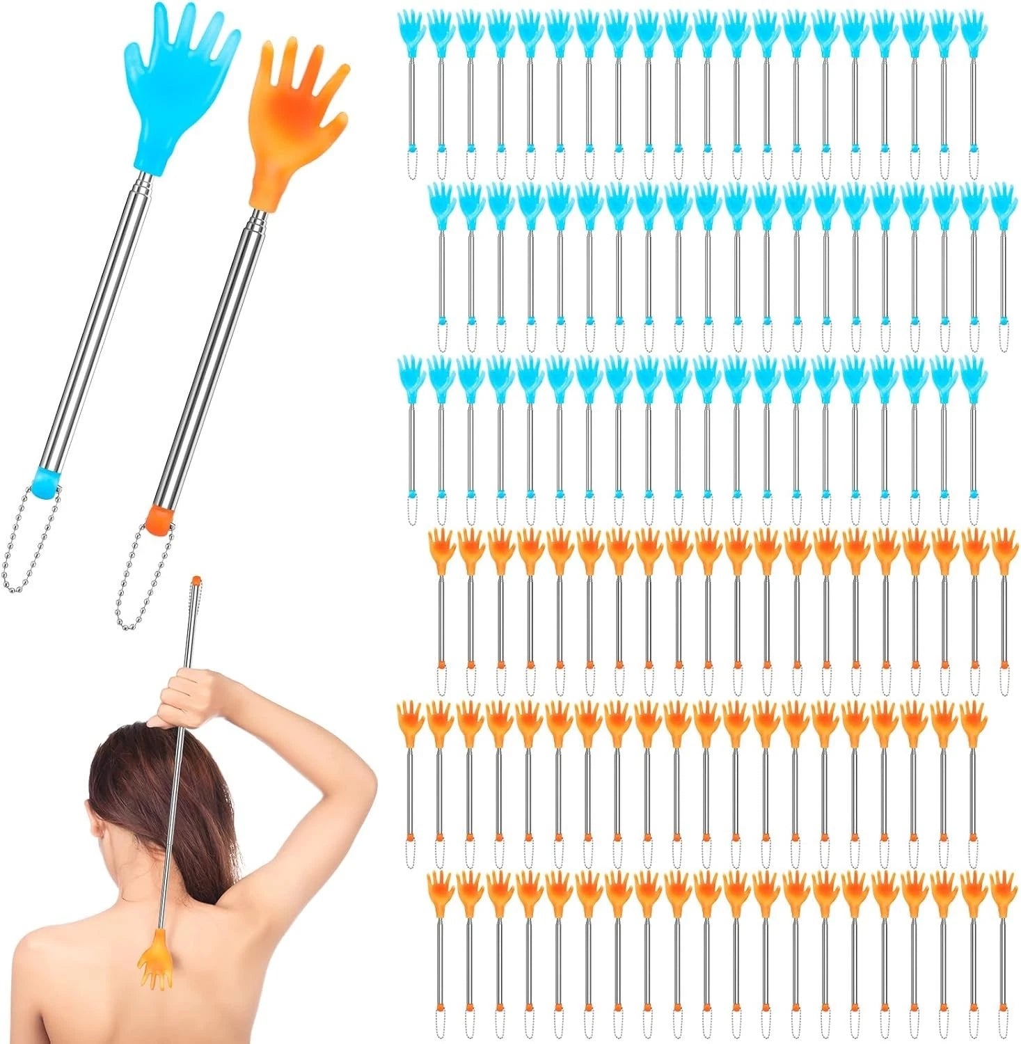 100 Durable Extendable Back Scratchers for Scalp and Body Relief - Yellow & Blue