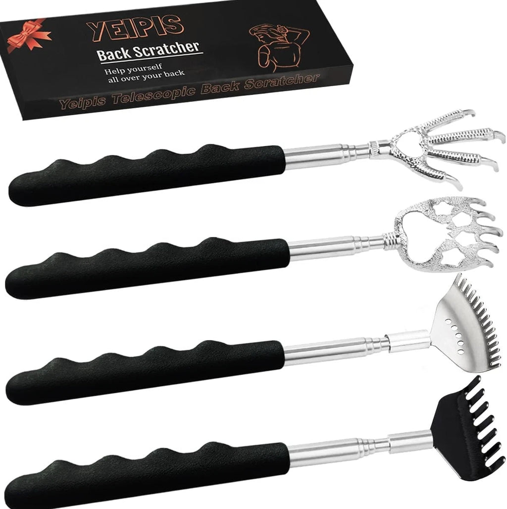 4Pcs Different Back Scratcher Extendable Massager Tool with Rubber Black