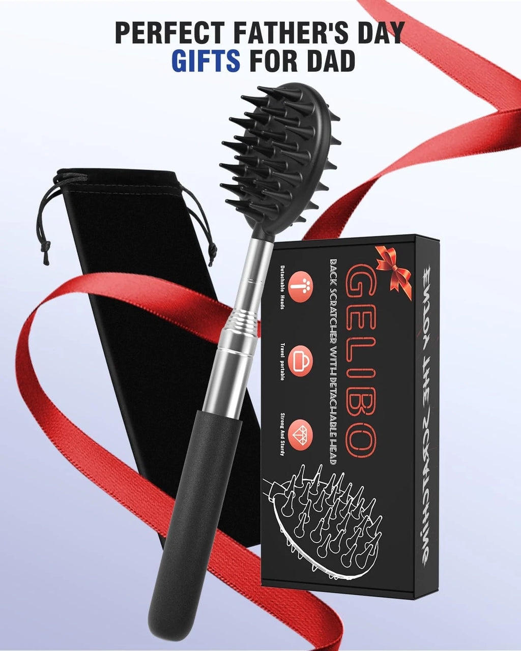 Gelibo Telescoping Back Scratcher with 5Pcs Detachable Heads,Fathers Day