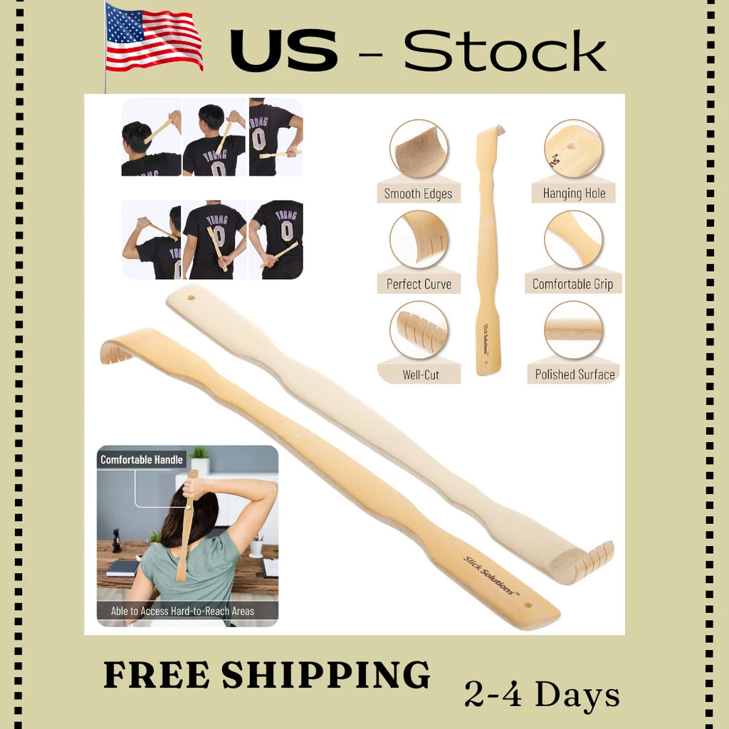 2Pcs Wooden Bamboo Back Scratcher Long Handle Itch Relief Finger-Like Scratchers