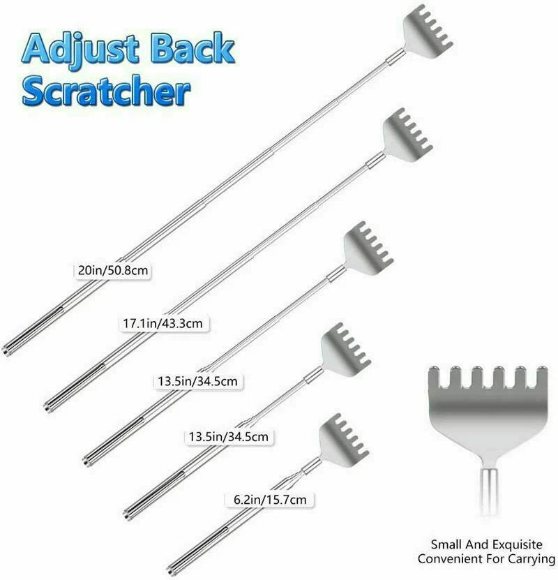 NEW Metal Telescopic Retractable Back Scratcher Stainless Steel 16cm to 51cm UK
