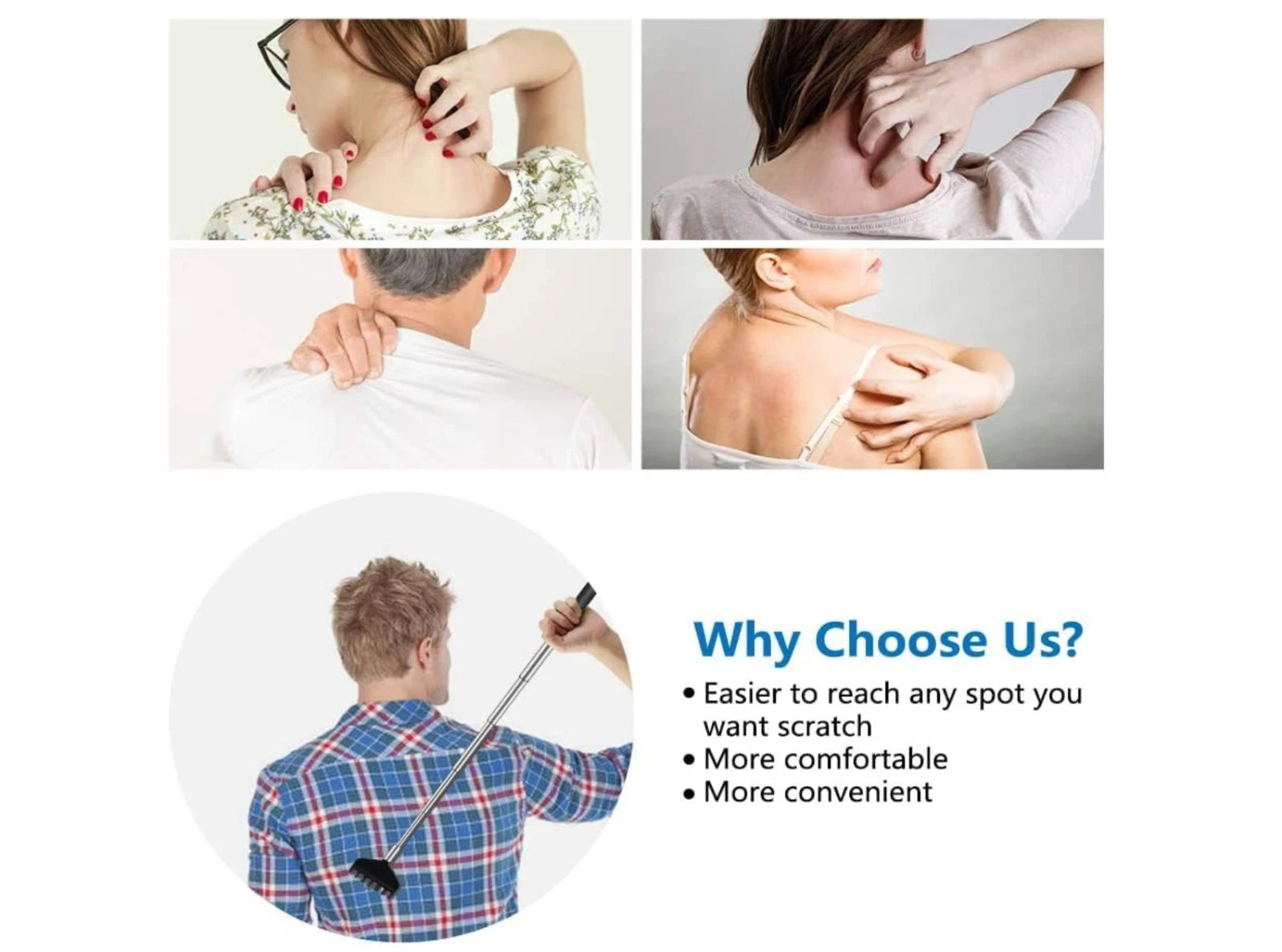 3 Pack Extendable Back Scratcher, Stainless Steel Portable Telescoping Back