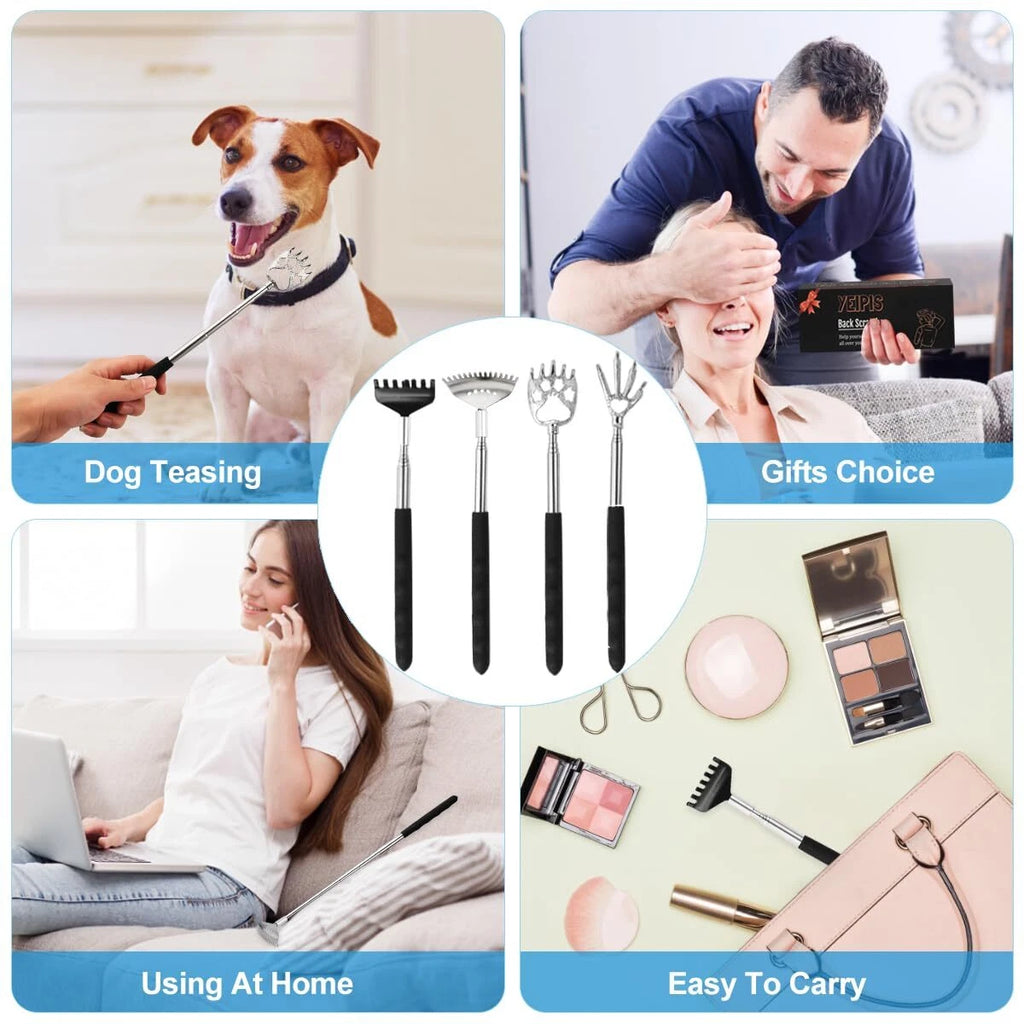 Yeipis 4Pcs Different Back Scratcher Extendable Back Massager Tool,Black