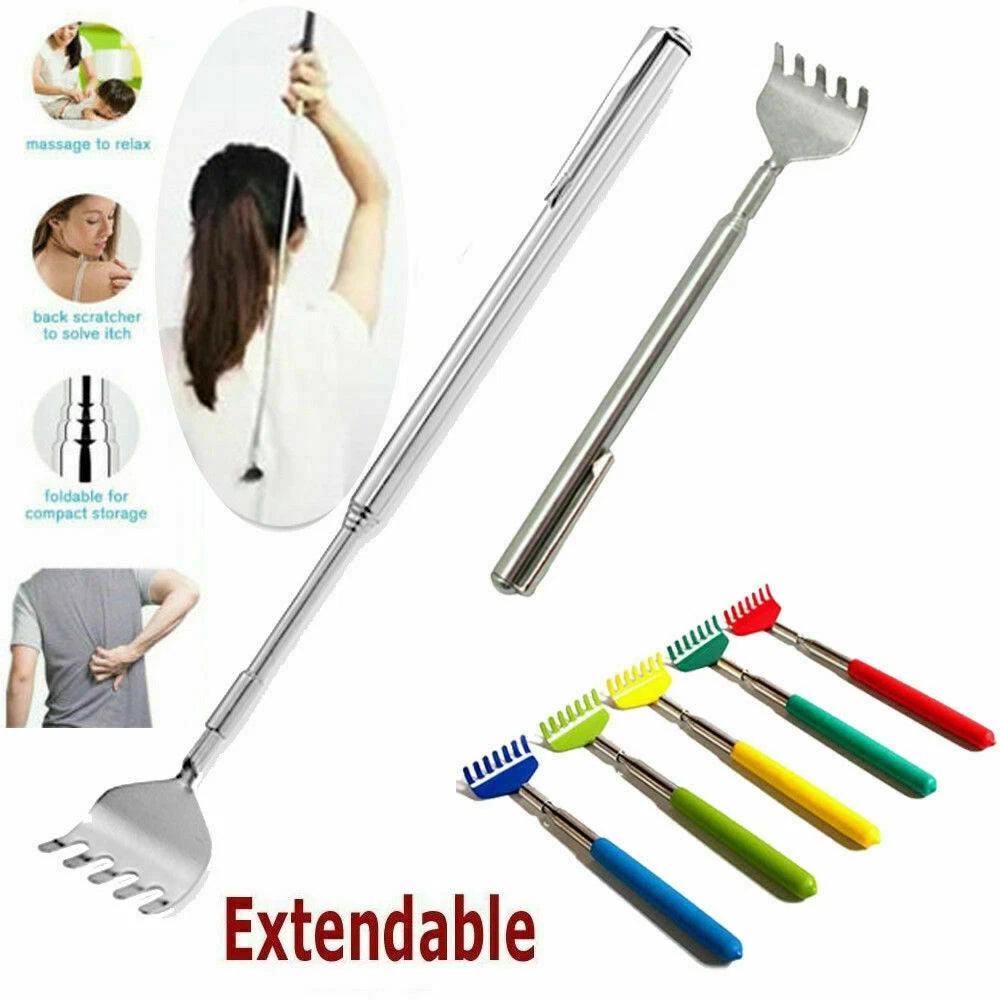 NEW Metal Telescopic Retractable Back Scratcher Stainless Steel 16cm to 51cm UK