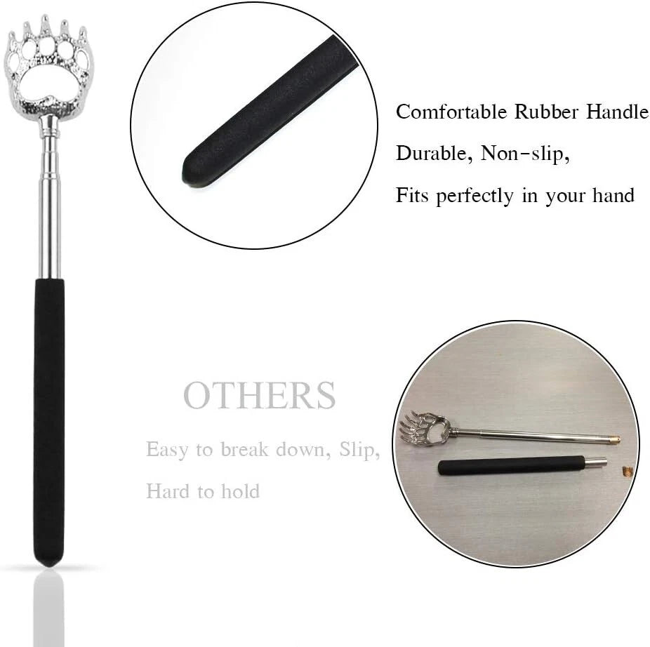 Bear Claw Telescoping Back Scratcher - Silver Metal - Black Rubber Handle NIB