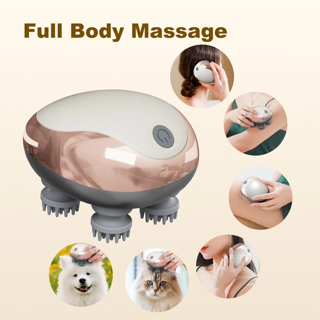 Electric Head Massager Scalp Waterproof 4 Heads 96 Nodes for Hair Stress Relax