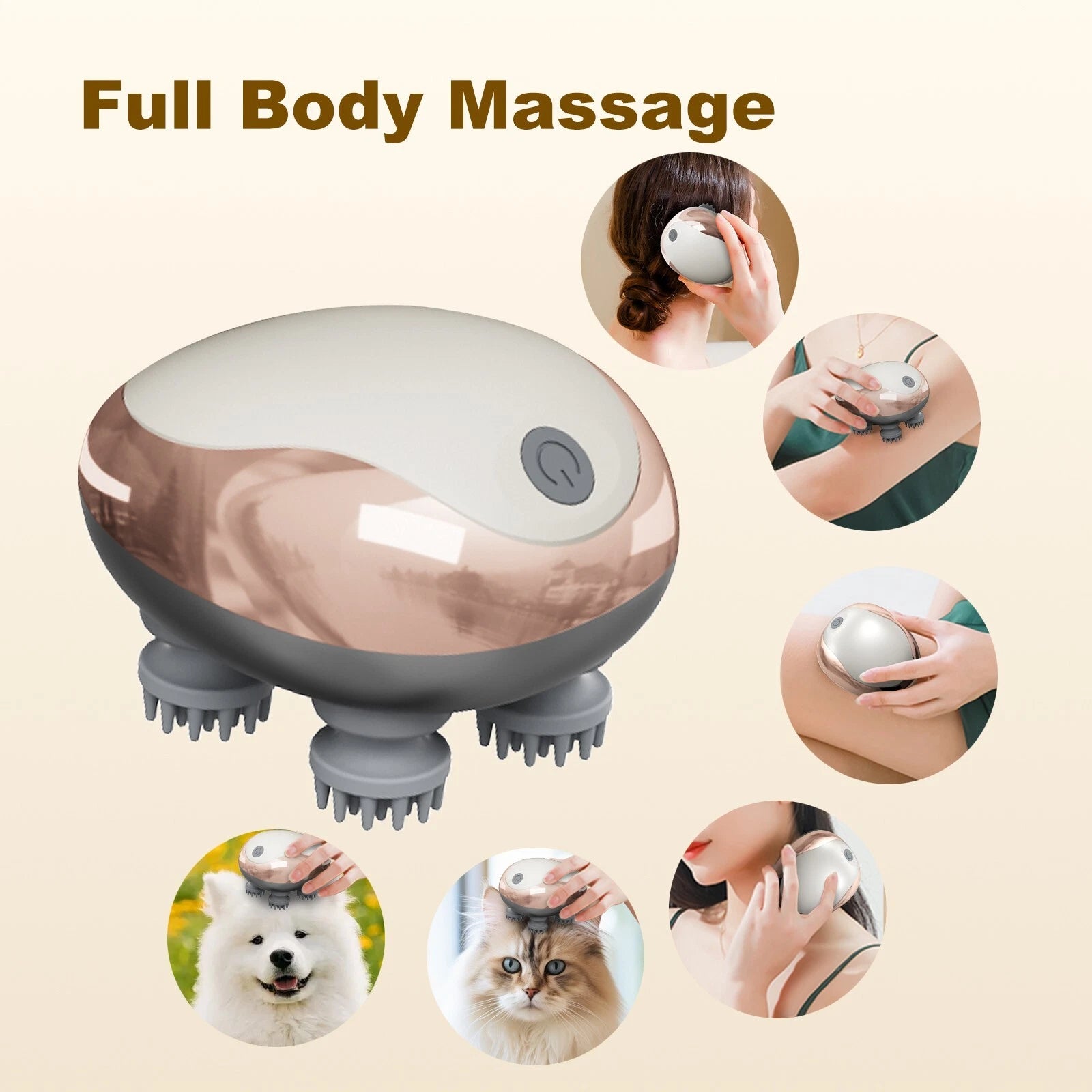 Electric Head Massager Scalp Waterproof 4 Heads 96 Nodes for Hair Stress Relax