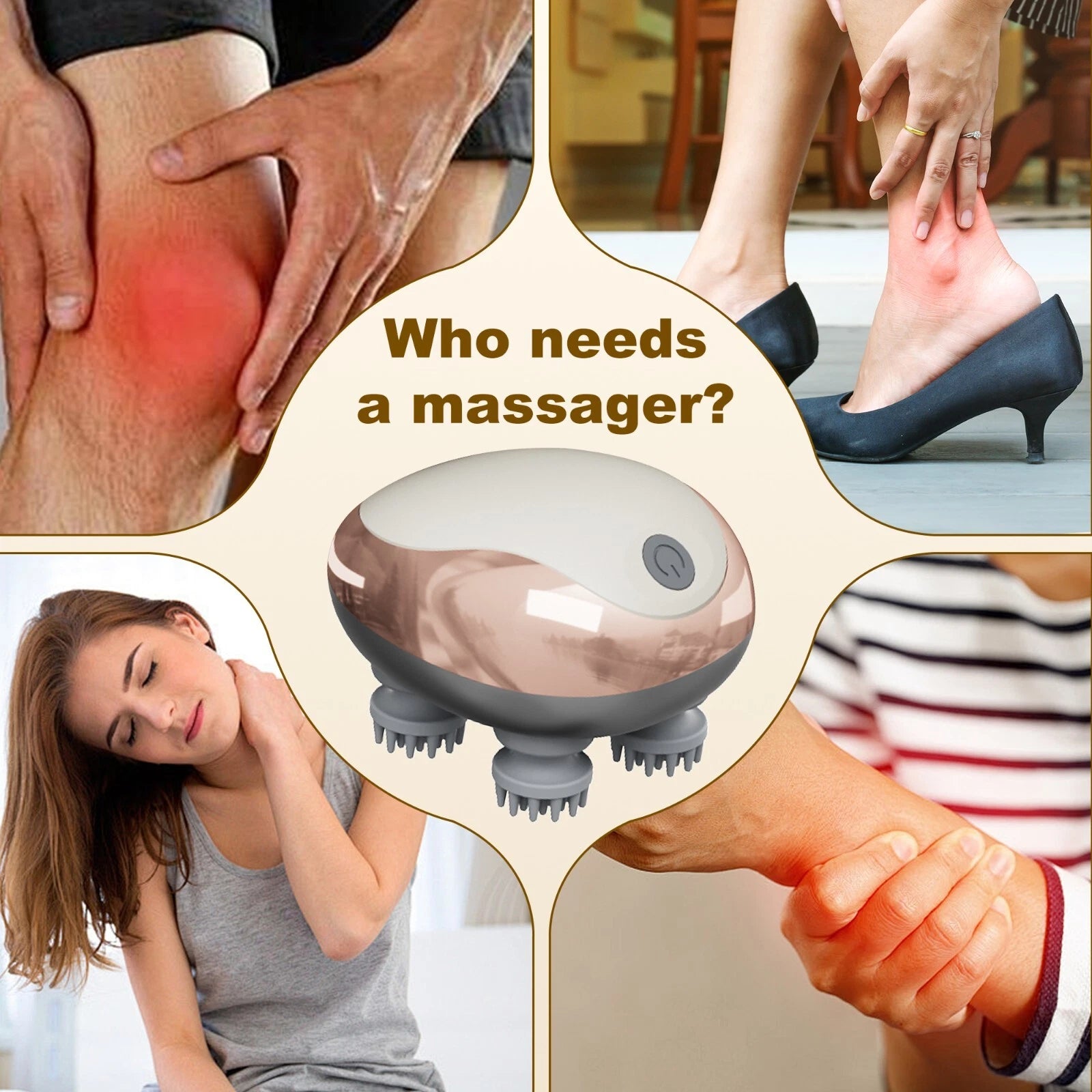 Electric Head Massager Scalp Waterproof 4 Heads 96 Nodes for Hair Stress Relax