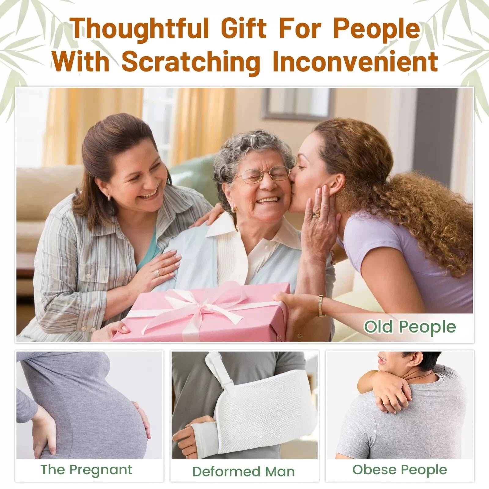 NURENDER 22'' Bamboo Back Scratcher with Extra Long Handle 2 in 1 Back Massag...