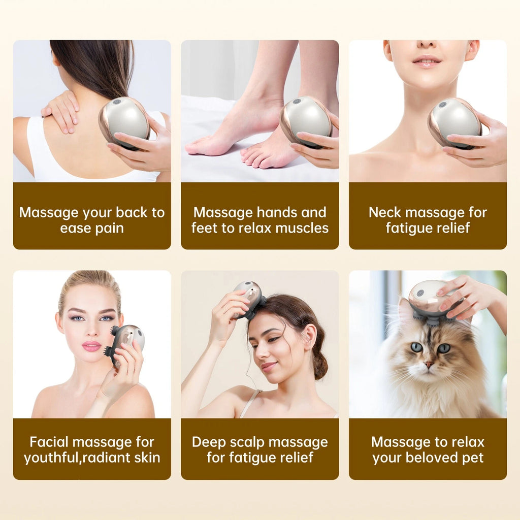 Electric Head Massager Scalp Waterproof 4 Heads 96 Nodes for Hair Stress Relax