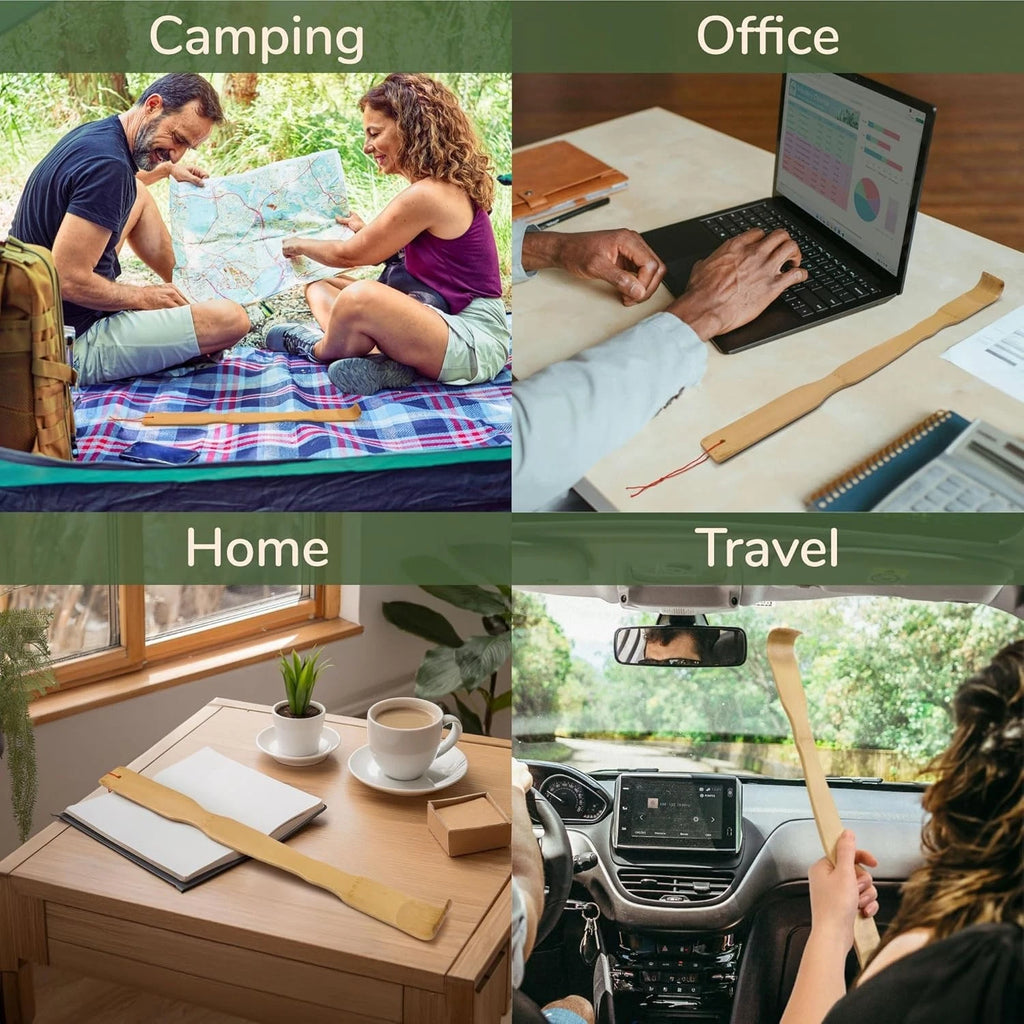 4-Piece Bamboo Back Scratcher Set: 3 Standard & 1 Travel Size for Itching Relief