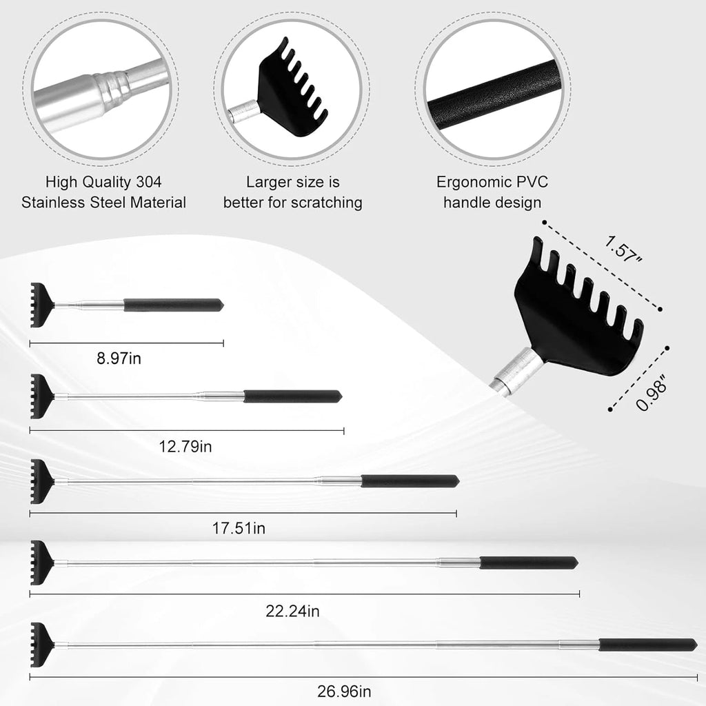XKOS 4pcs Back Scratcher Portable Telescoping Rubber Handles Metal Back Massager