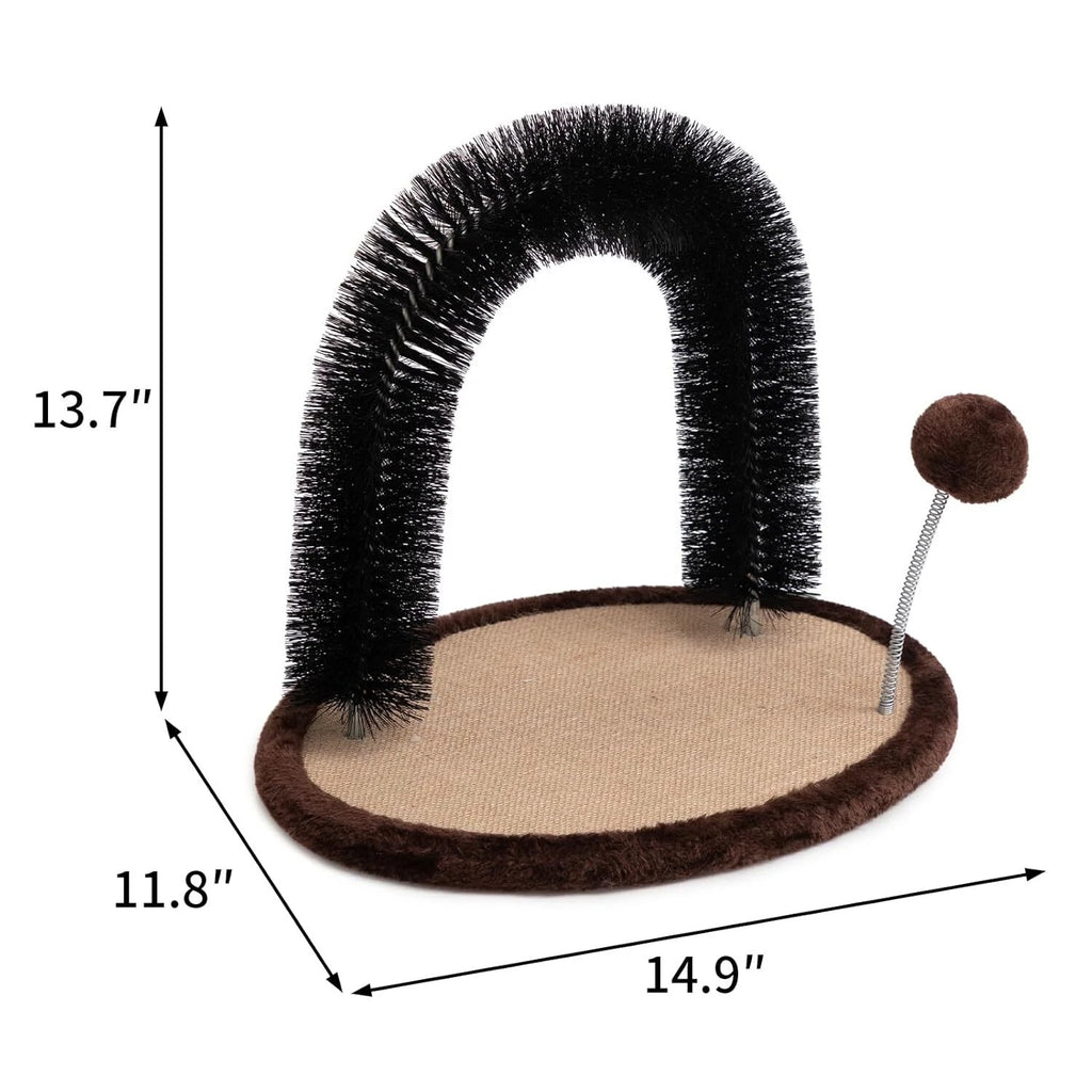 Cat Hair Brush Toy with Sturdy Scratcher Pad, Arch Groomer Massager, Self Gro