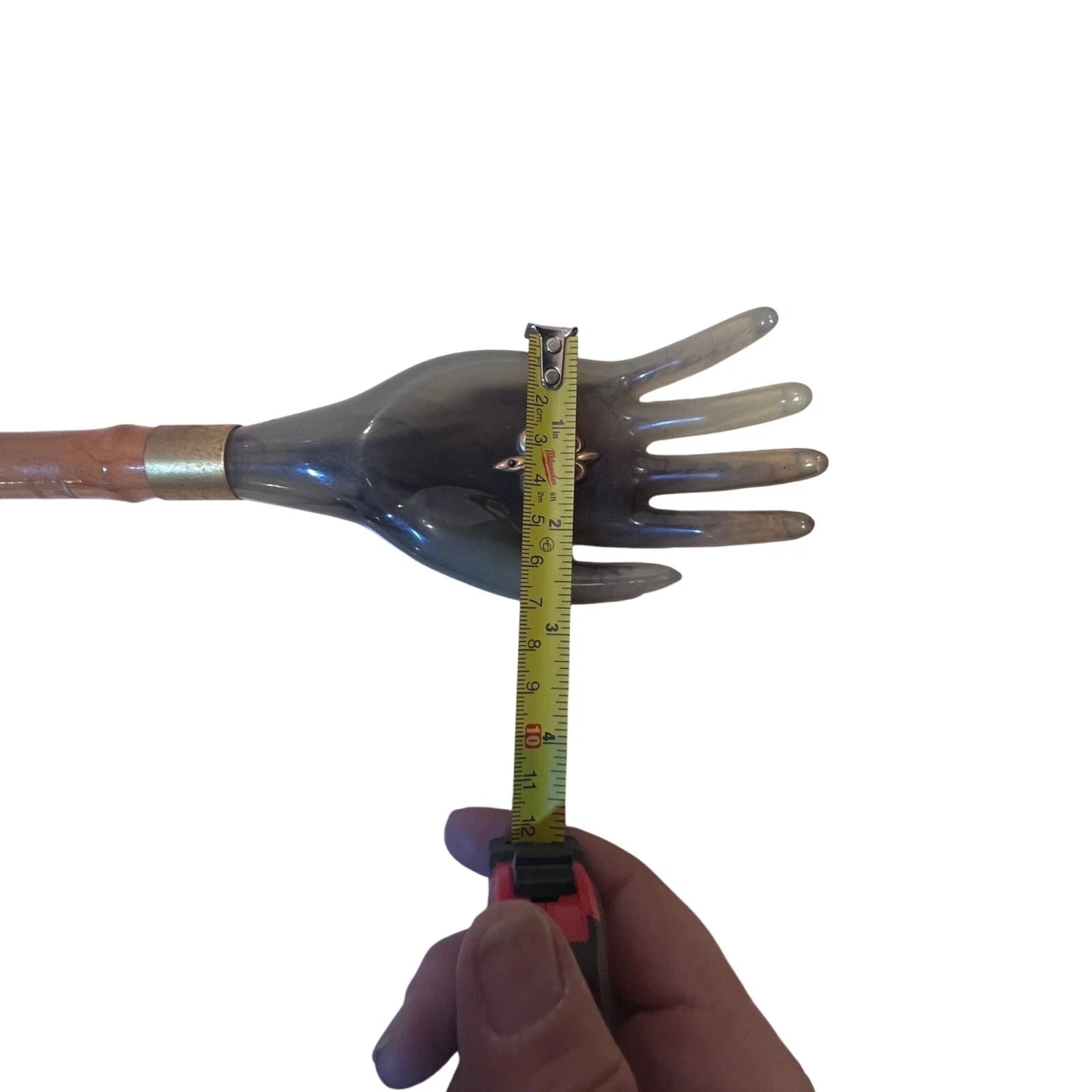 Vtg lucite & Bamboo Hand-Shaped Back Scratcher With Fleur-De-Lis Accent