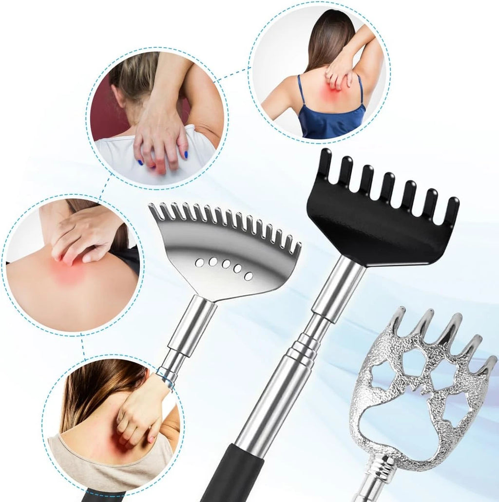 3 Pack Different Back Scratcher Metal Portable Telescoping with Rubber Handles,