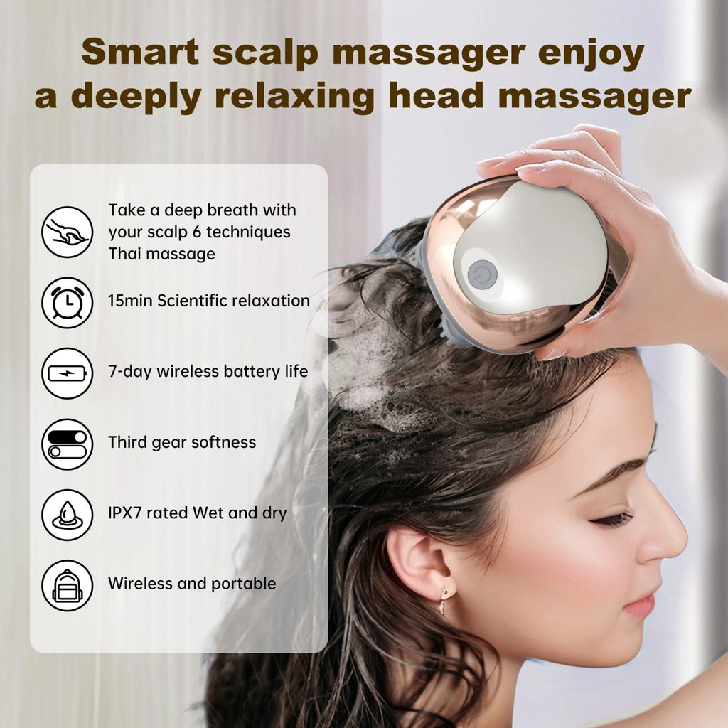 Electric Head Massager Scalp Waterproof 4 Heads 96 Nodes for Hair Stress Relax