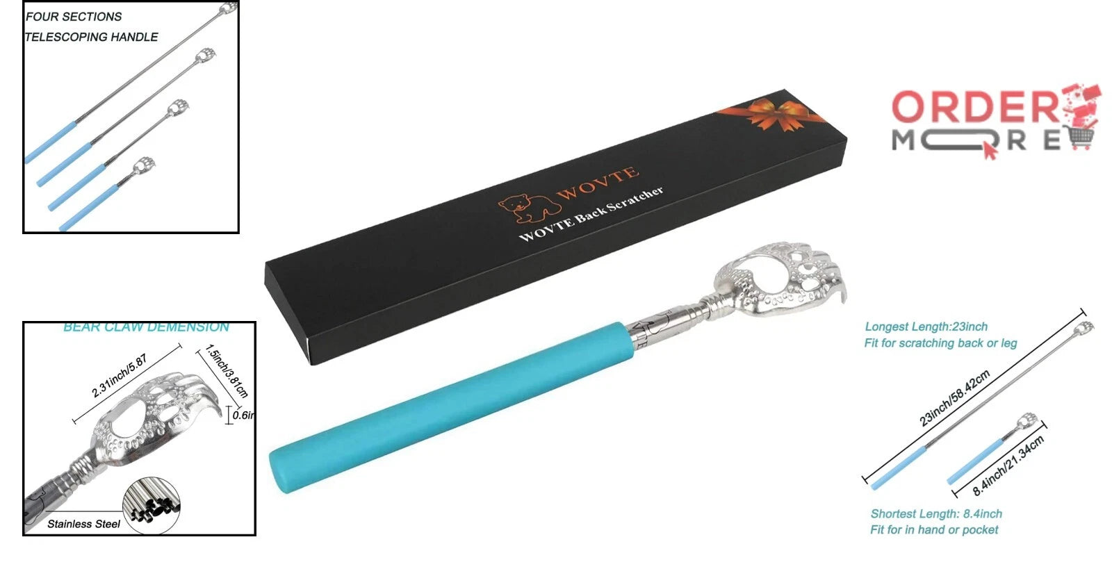Blue Bear Claw Telescopic Back Scratcher with Durable Grip - Gift Ready