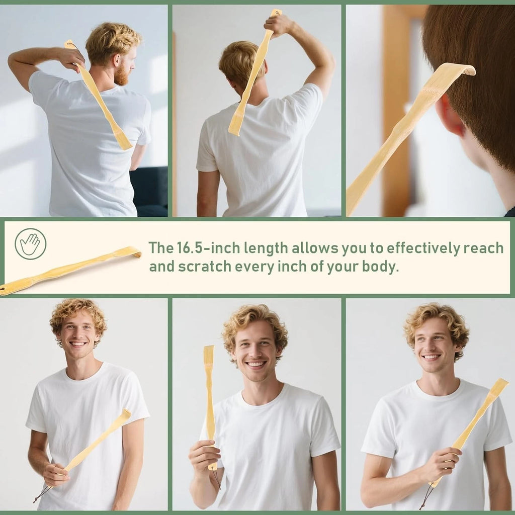 Natural Bamboo Wooden Tickling Rake Back Scratcher Pick Itch Relief Tools 4pcs