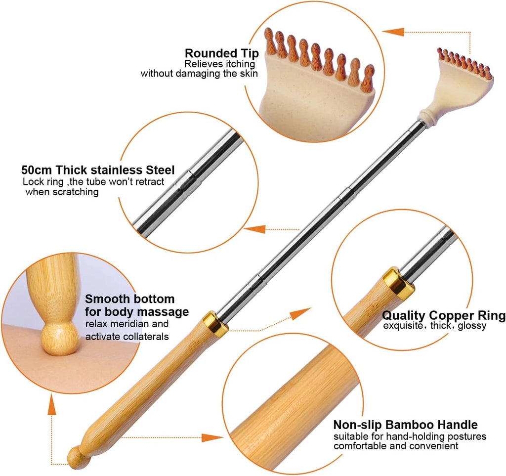 Telescoping Back Scratcher, Portable Extendable Bamboo Back Scratcher for Men Wo
