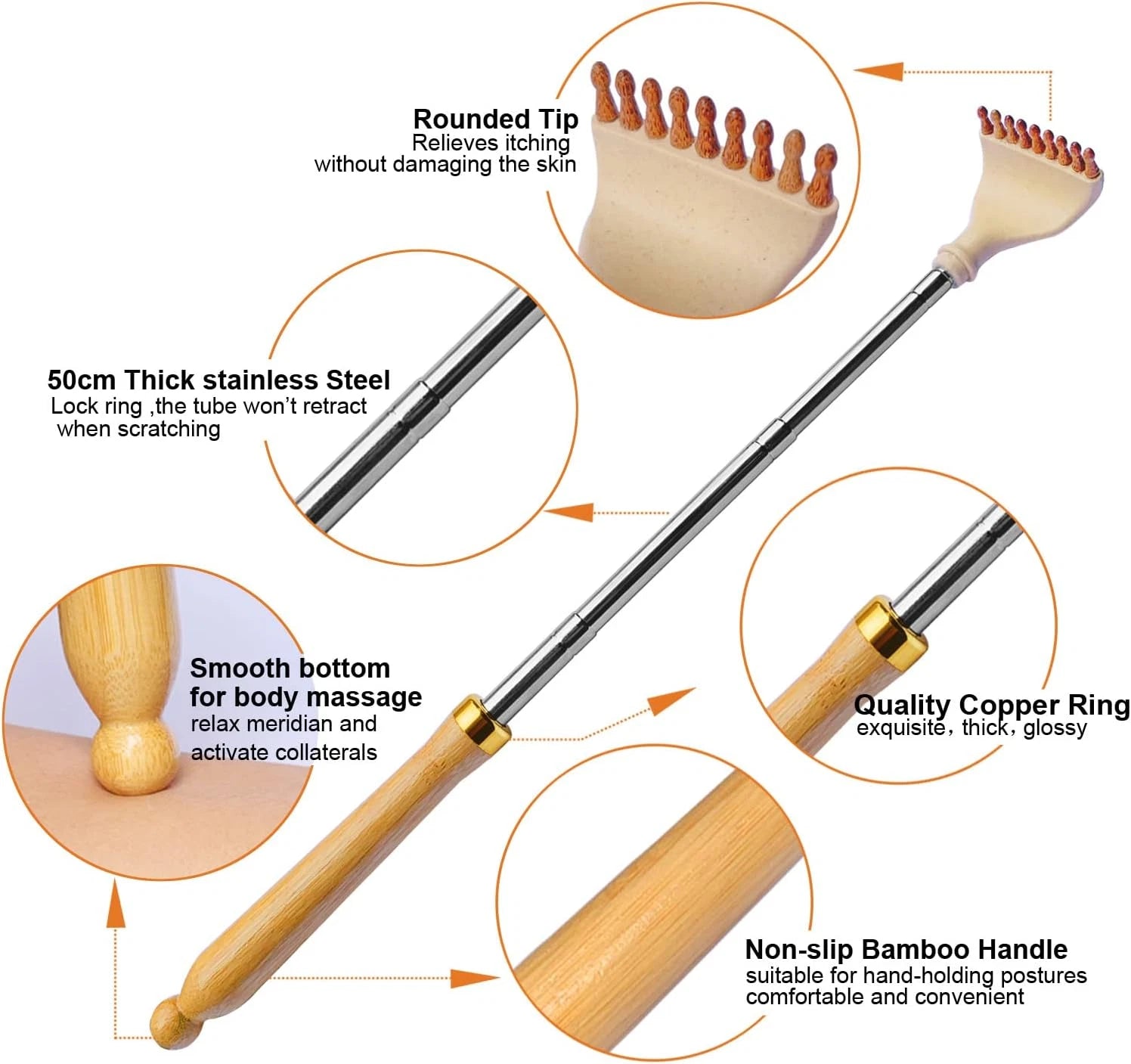 Telescoping Back Scratcher, Portable Extendable Bamboo Back Scratcher for Men Wo