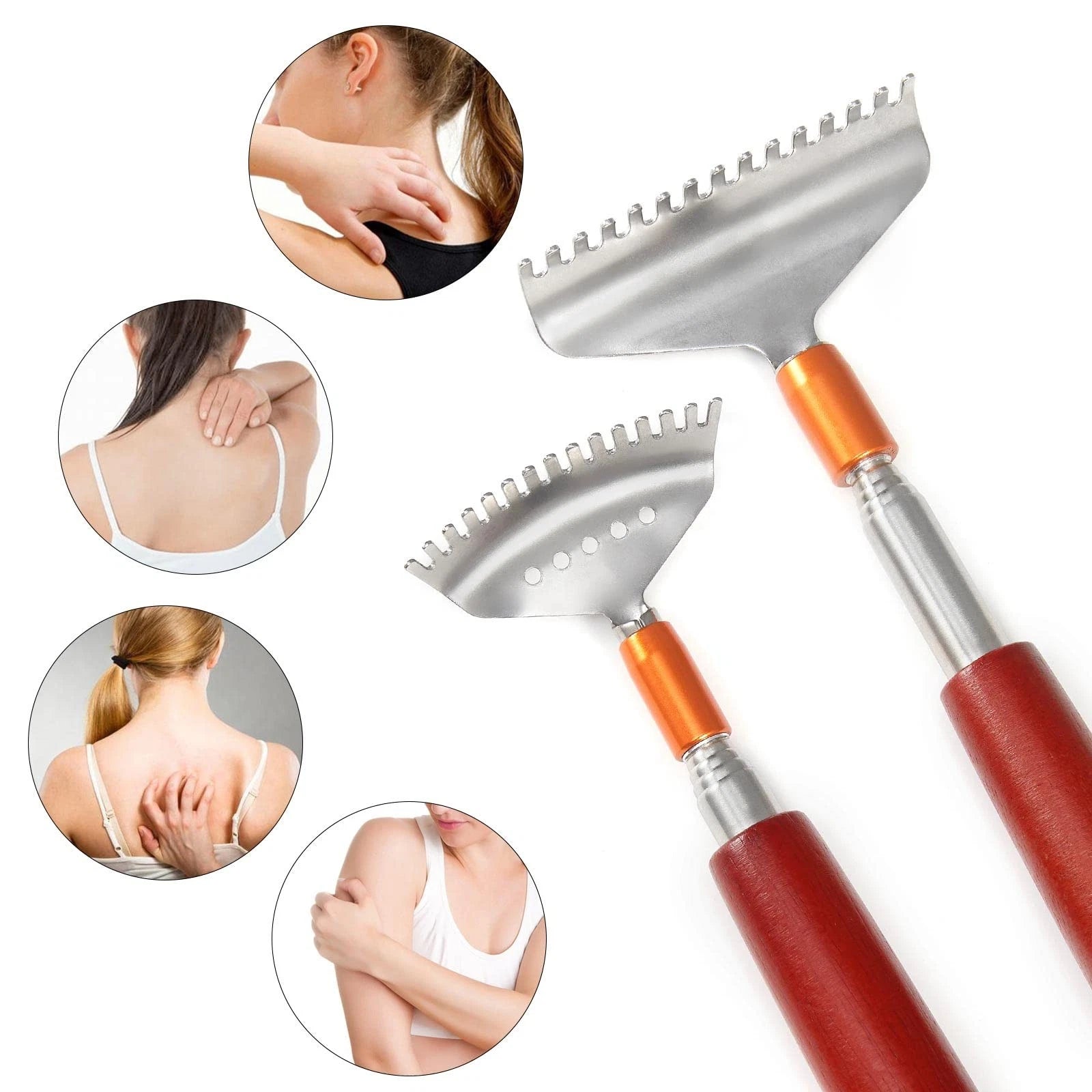 Back Scratcher with 2Pcs Wide Detachable Heads, Telescopic Back Scratcher for...