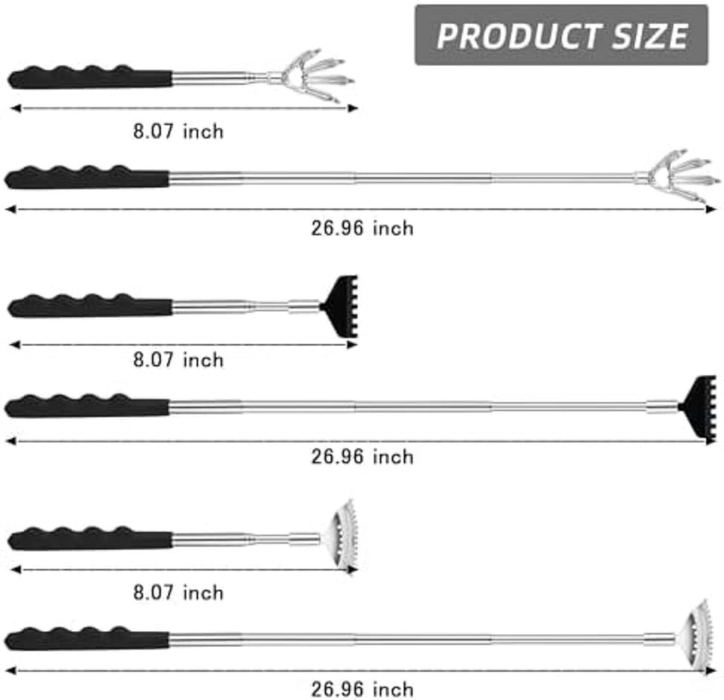 3 Pack Back Scratcher Metal Portable Telescoping Back Scratchers with Rubber Han