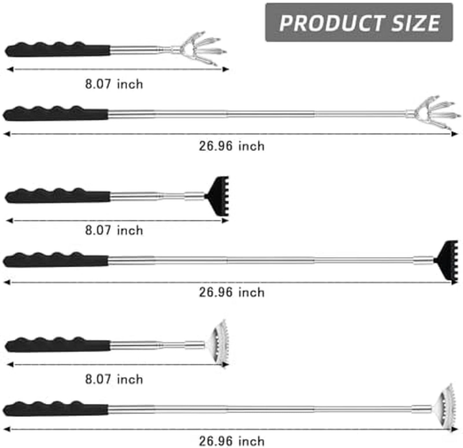3 Pack Back Scratcher Metal Portable Telescoping Back Scratchers with Rubber Han