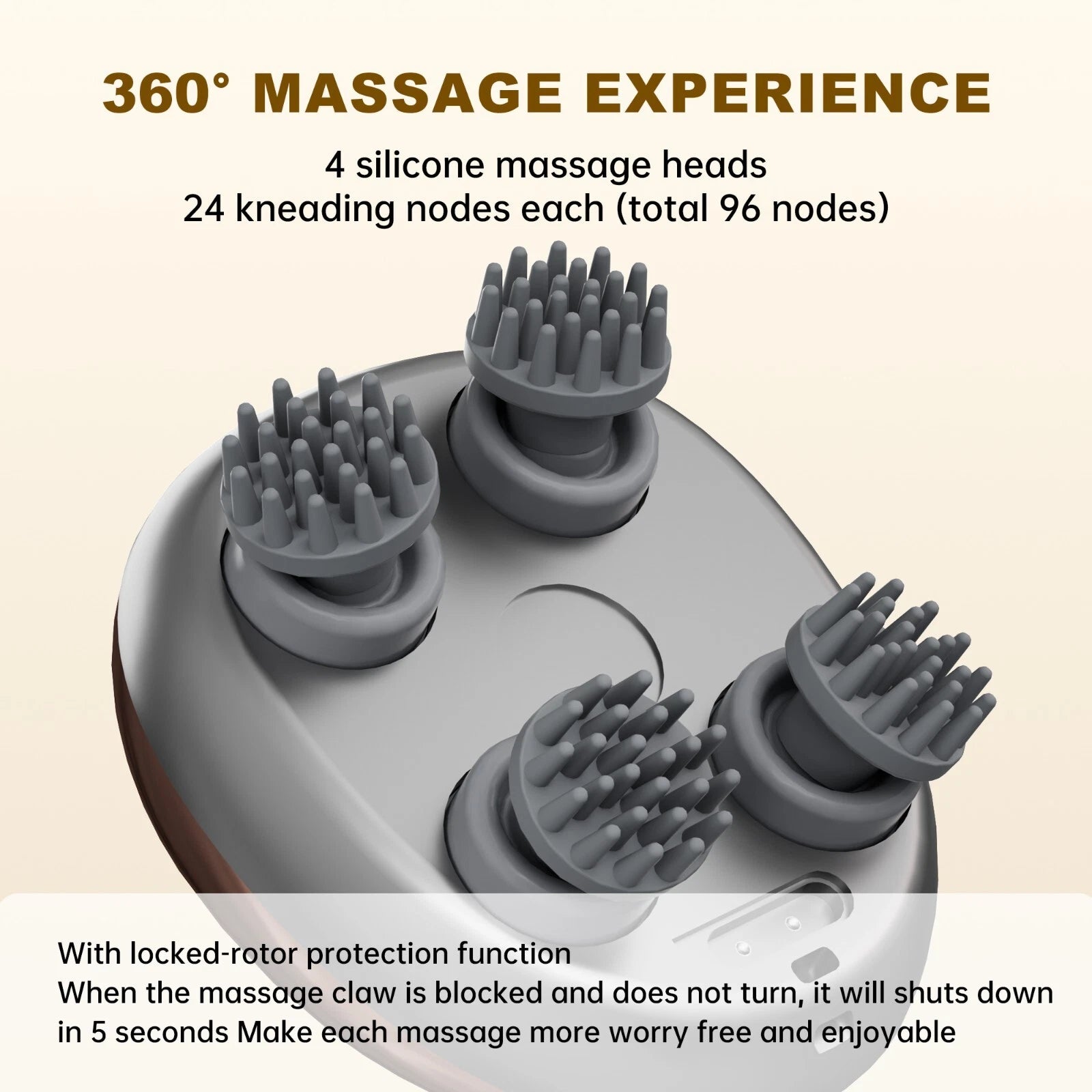 Electric Head Massager Scalp Waterproof 4 Heads 96 Nodes for Hair Stress Relax