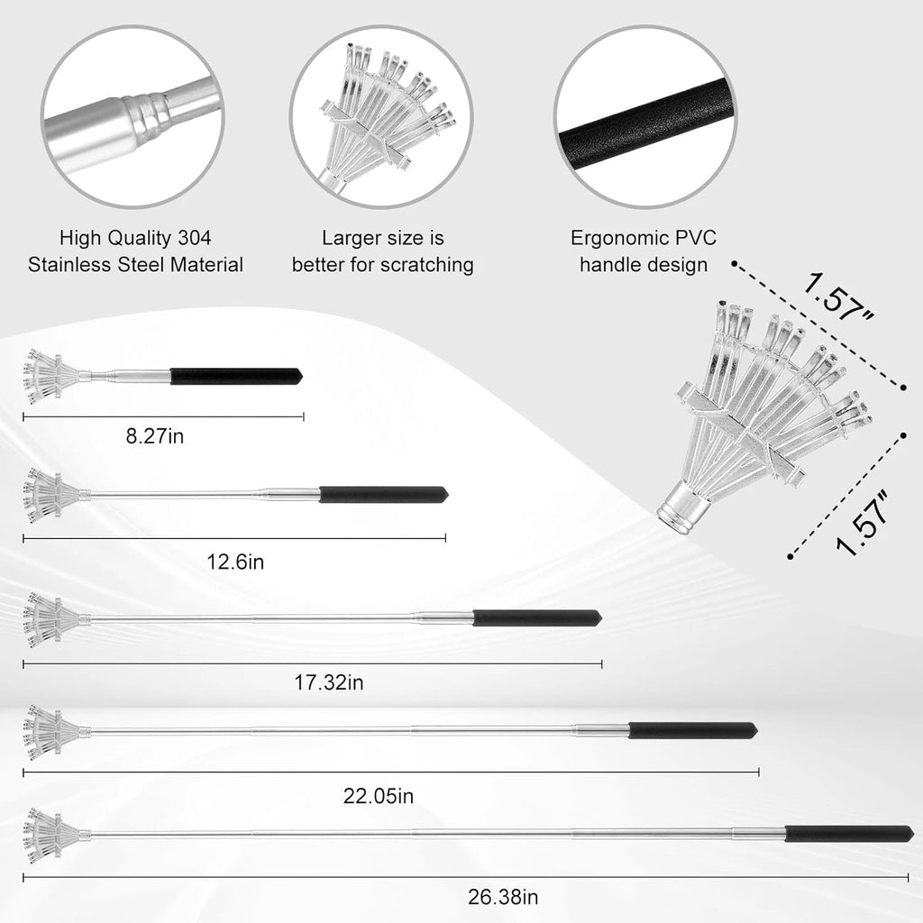 XKOS 4pcs Back Scratcher Portable Telescoping Rubber Handles Metal Back Massager