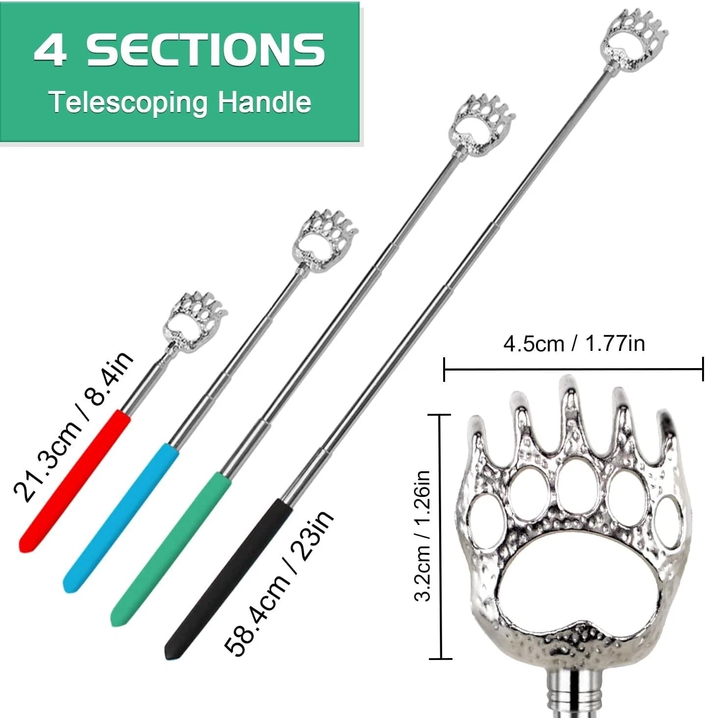 6 Pack Telescoping Back Scratcher Extendable Bear Claw Itch Relief for Back