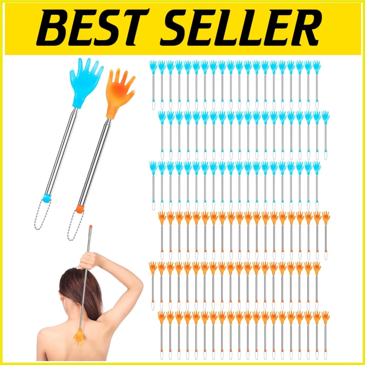 100 Durable Extendable Back Scratchers for Scalp and Body Relief - Yellow & Blue