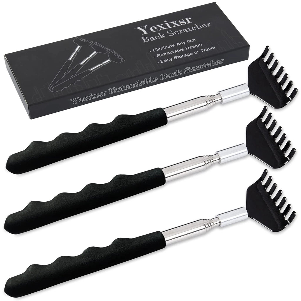 3 Pack Extendable Back Scratcher, Stainless Steel Portable Telescoping Back