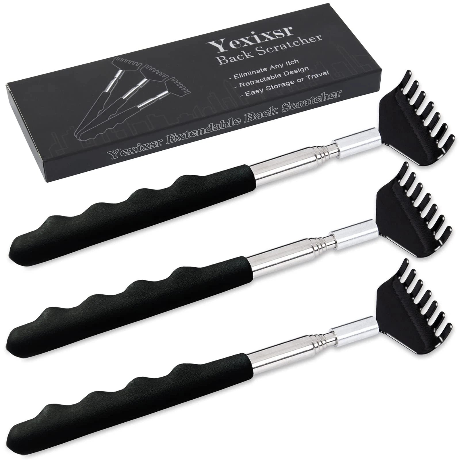 3 Pack Extendable Back Scratcher, Stainless Steel Portable Telescoping Back