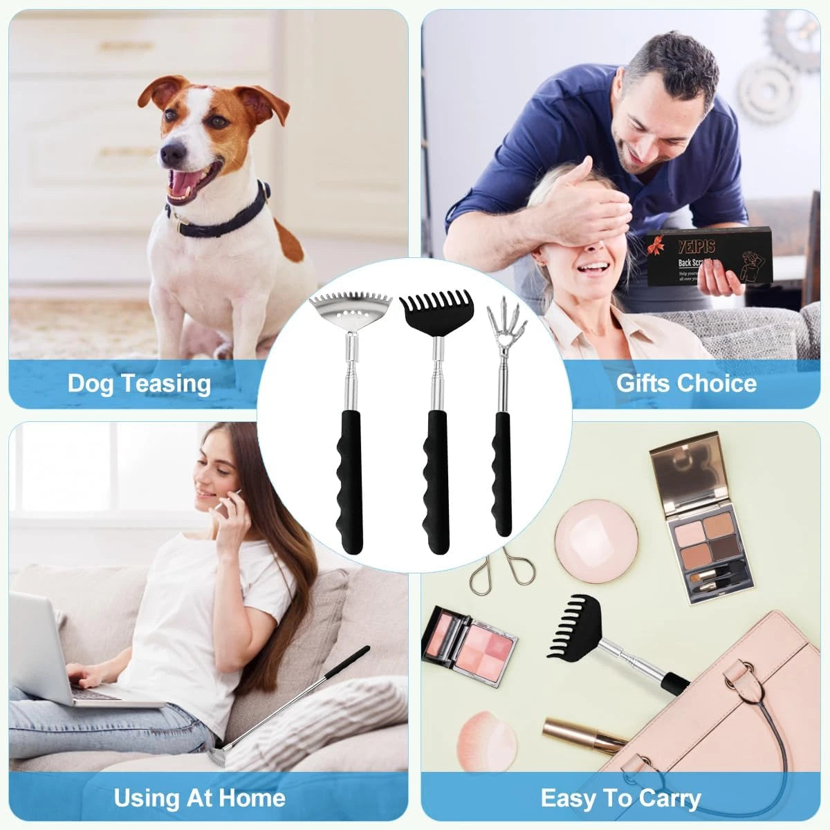 3Pcs Upgraded Back Scratcher Massager, Telescoping Back Massage Stocking Stuffer